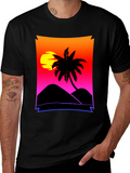 Sunset Beach Palm Tree Graphic Tee