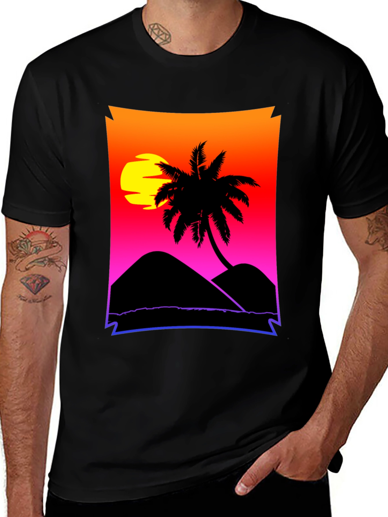 Sunset Beach Palm Tree Graphic Tee