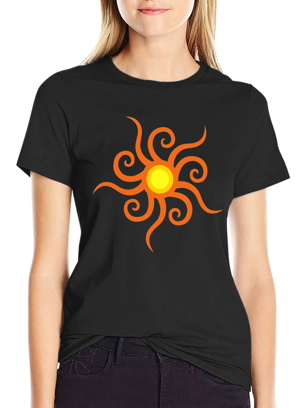 Black T-Shirt with Sun Graphic
