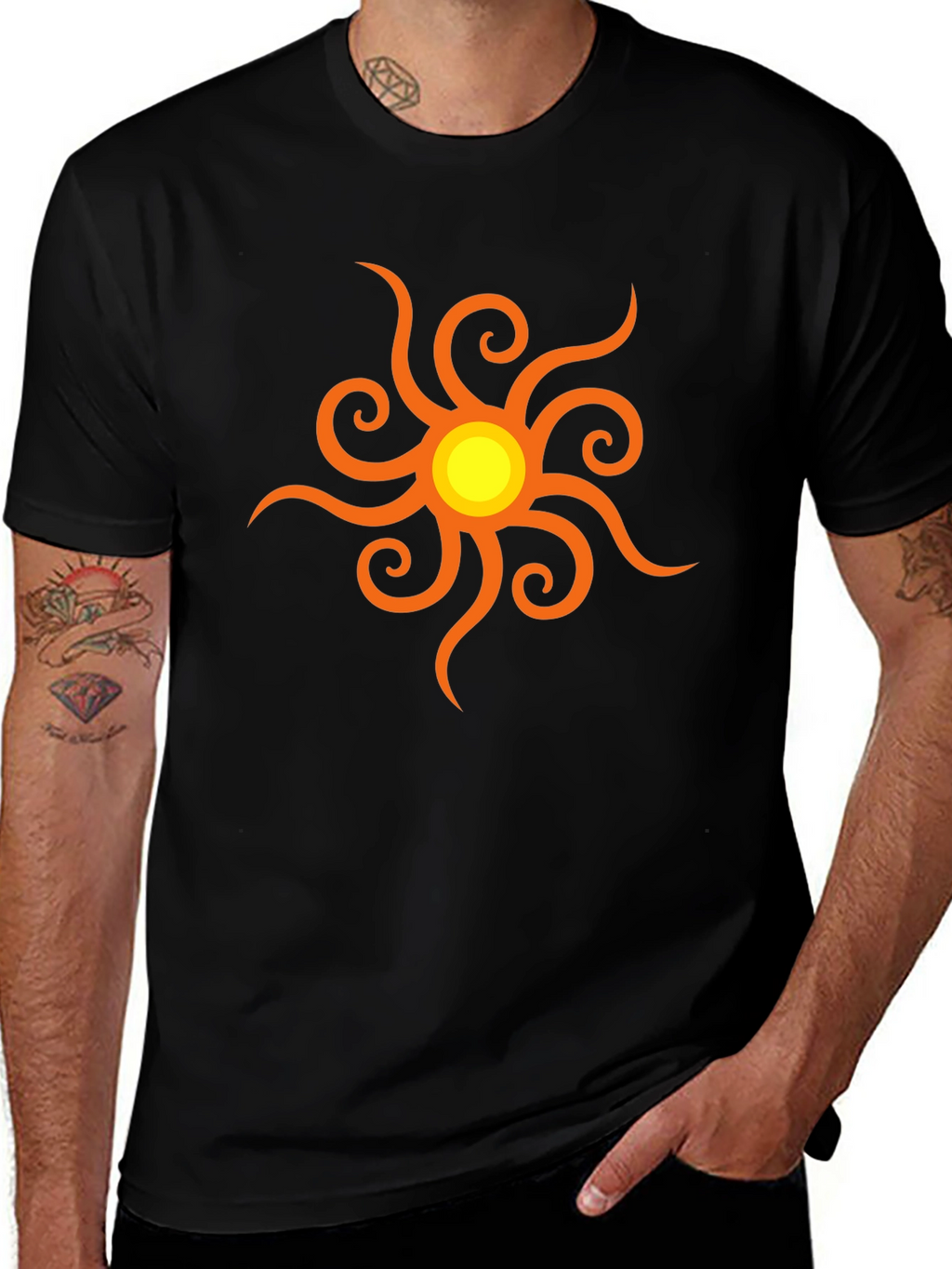 Black T-Shirt with Sun Graphic