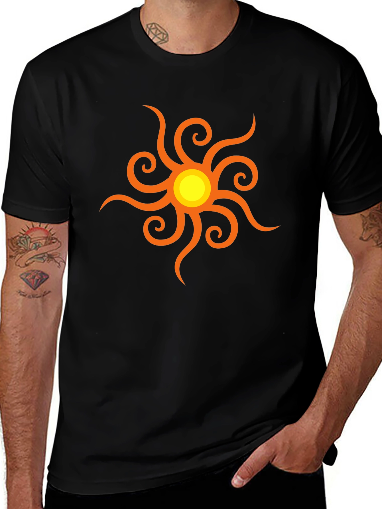 Black T-Shirt with Sun Graphic