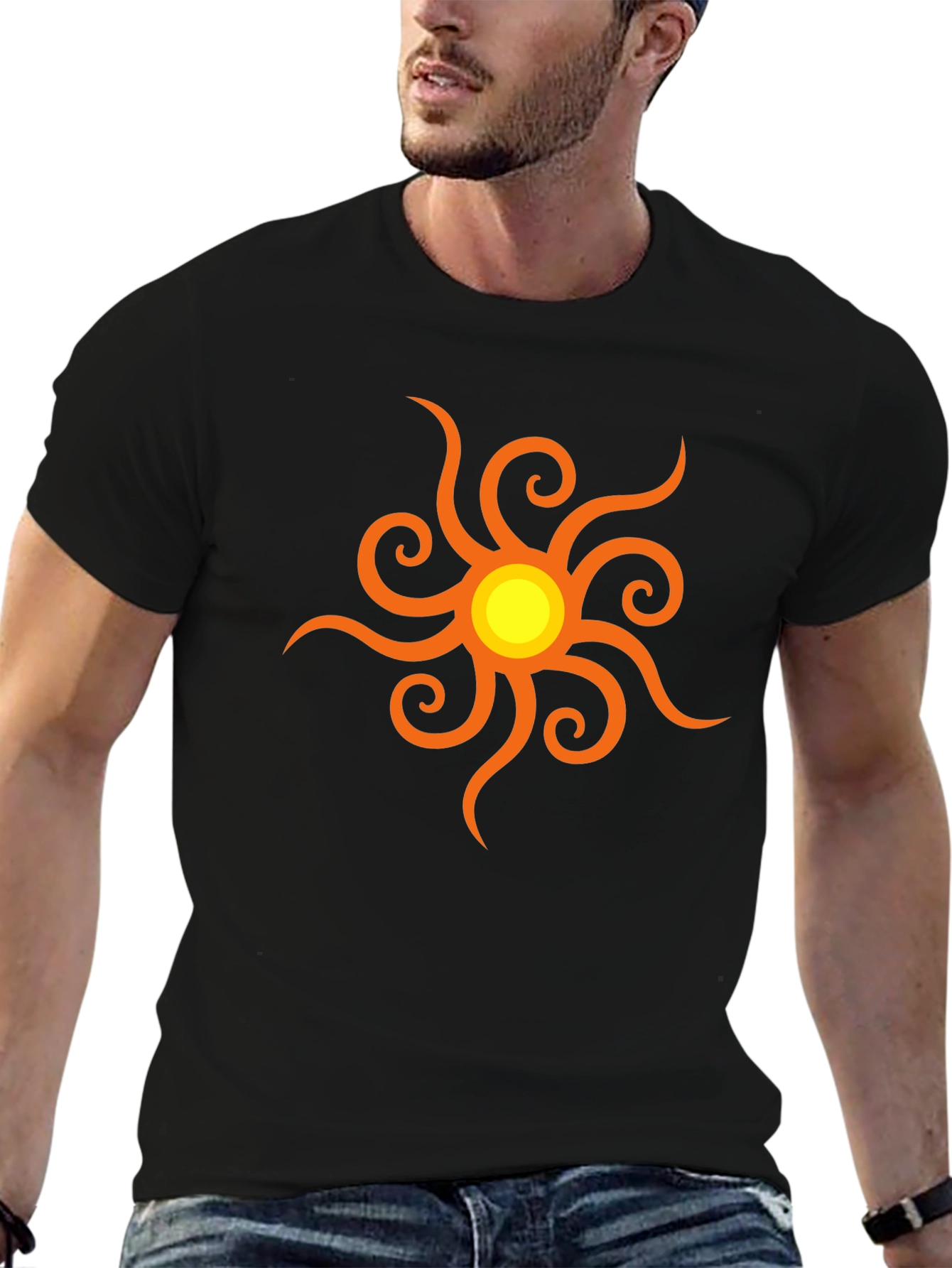 Black T-Shirt with Sun Graphic