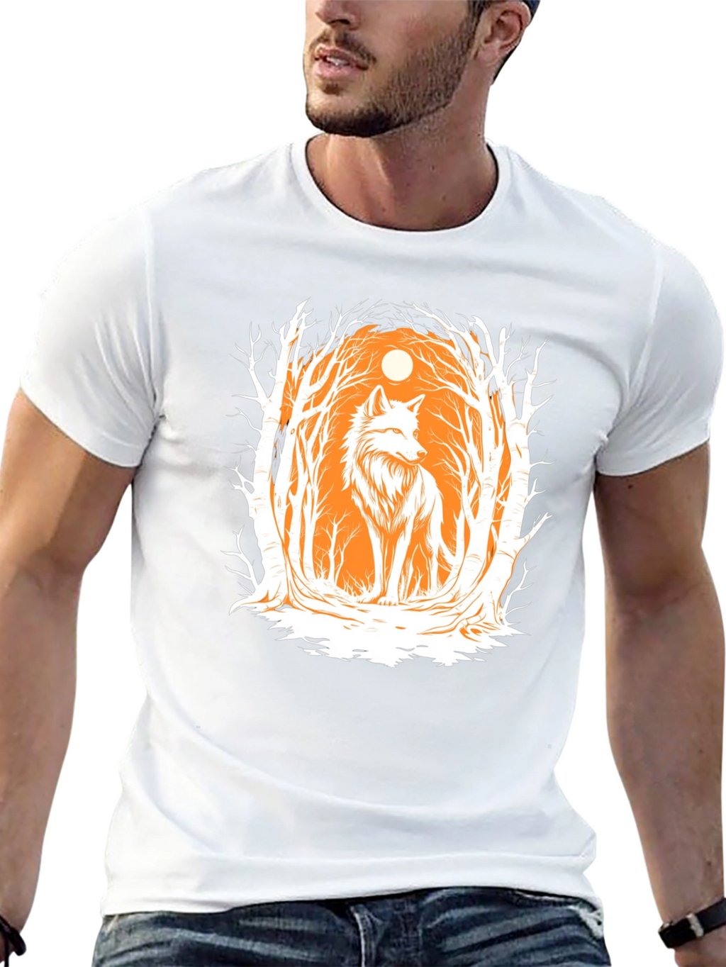 Wolf Forest Graphic Print T-Shirt - Black
