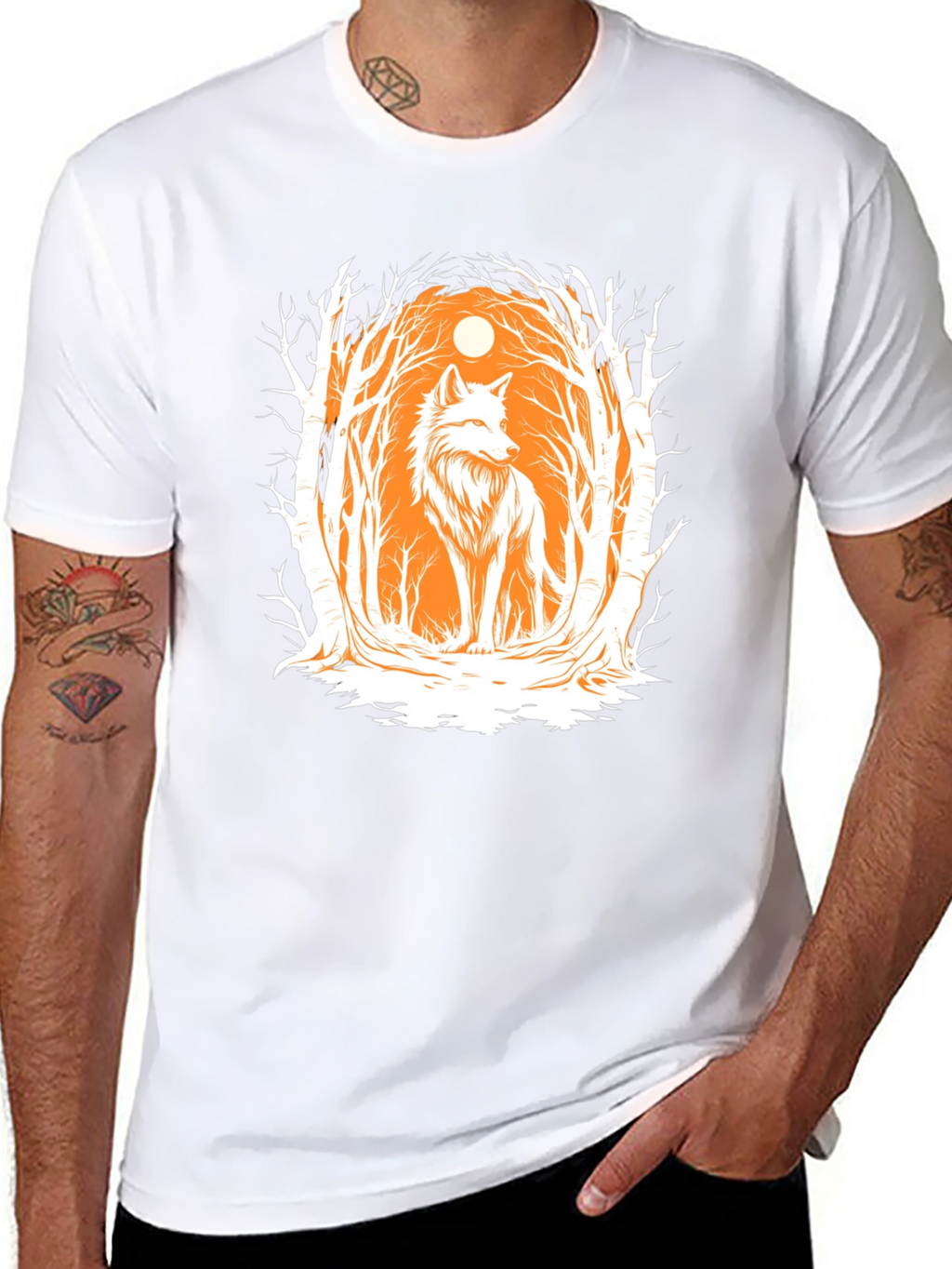 Wolf Forest Graphic Print T-Shirt - Black