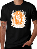 Wolf Forest Graphic Print T-Shirt - Black