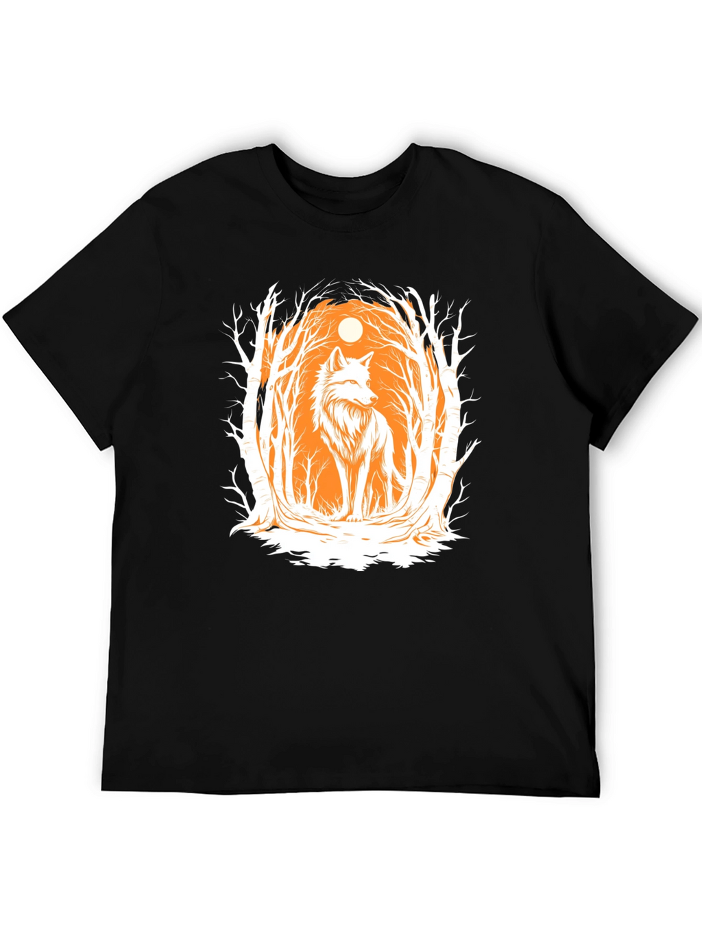 Wolf Forest Graphic Print T-Shirt - Black