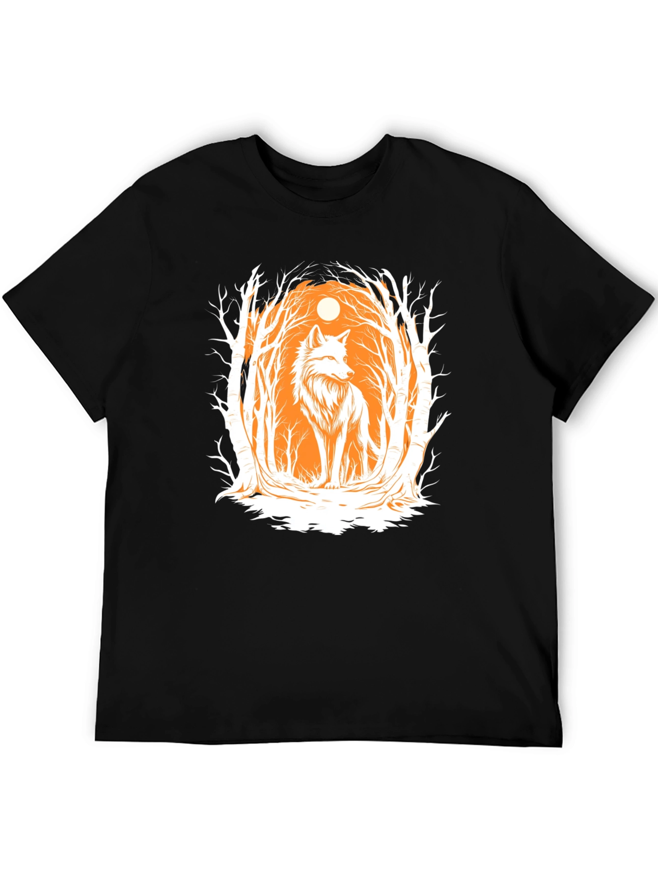 Wolf Forest Graphic Print T-Shirt - Black
