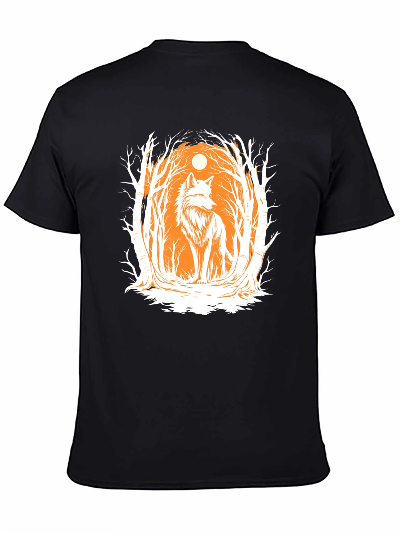 Wolf Forest Graphic Print T-Shirt - Black