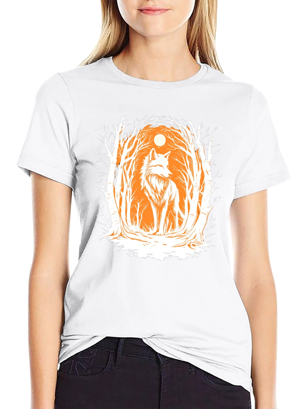 Wolf Forest Graphic Print T-Shirt - Black