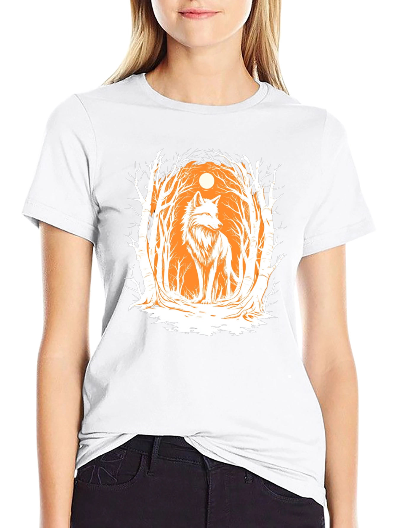 Wolf Forest Graphic Print T-Shirt - Black