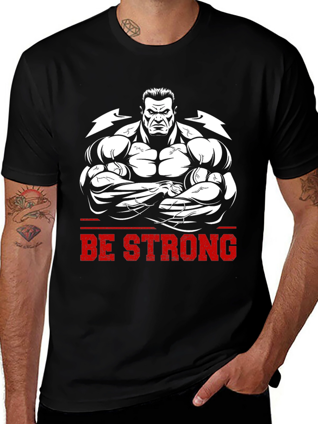 Be Strong Graphic Tee - Bodybuilder Design