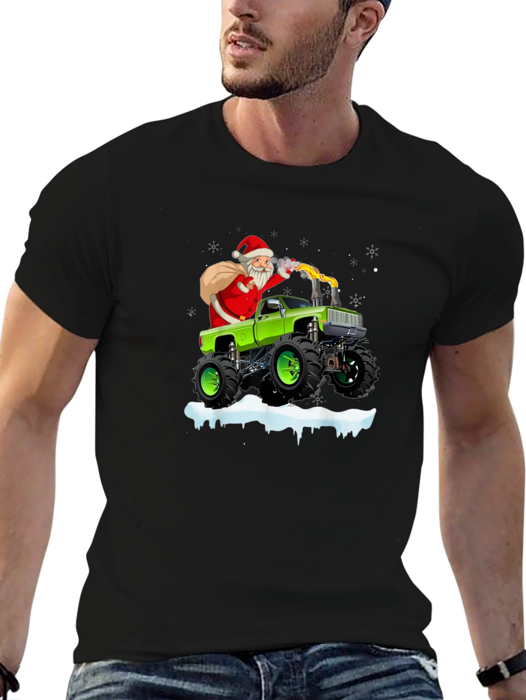 Santa Monster Truck Christmas Graphic Tee