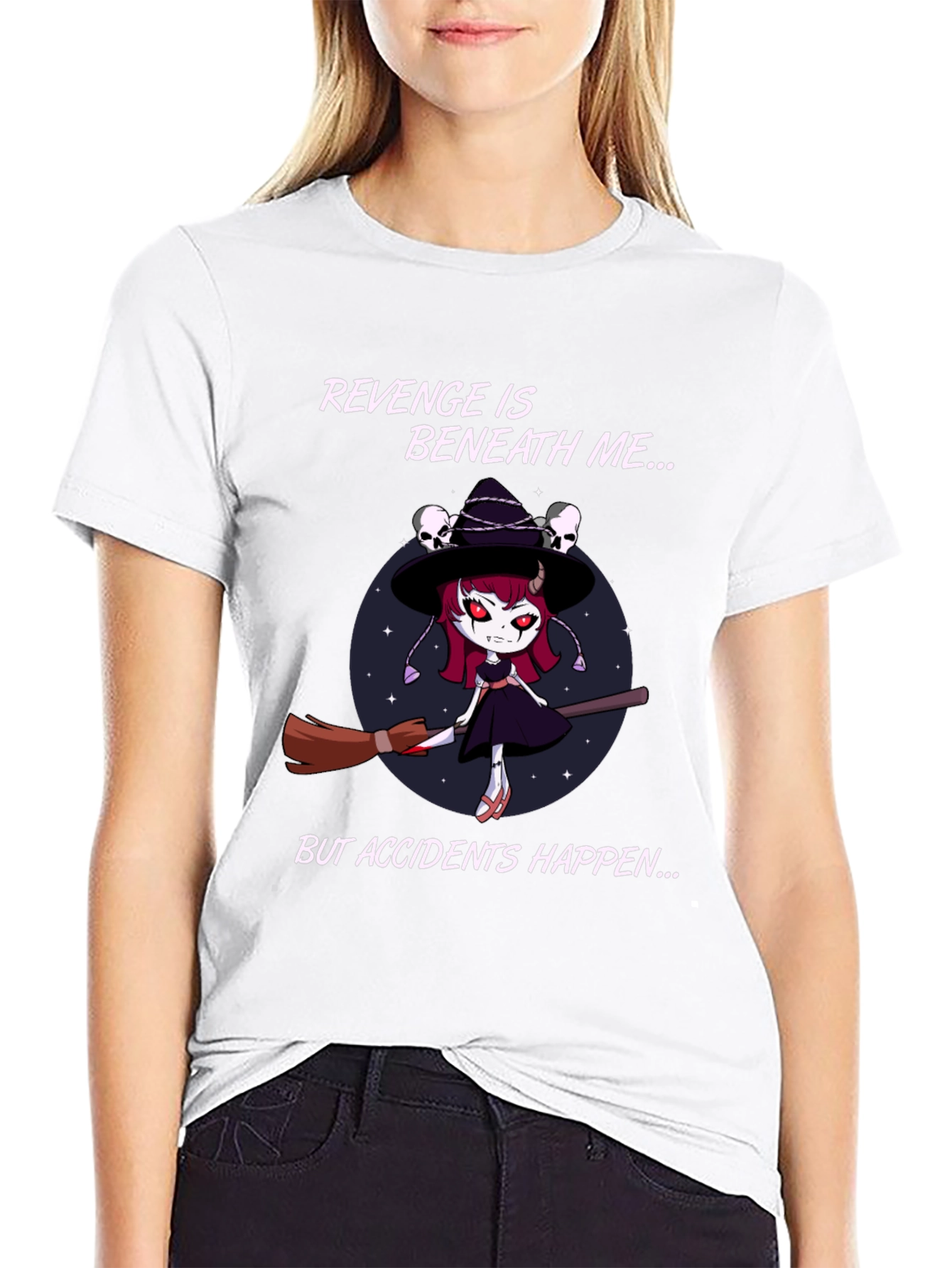 Revenge Witch T-Shirt: Accidents Happen - Black Cotton Tee