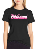 Okinawa Pink Cherry Blossom Graphic Black T-Shirt