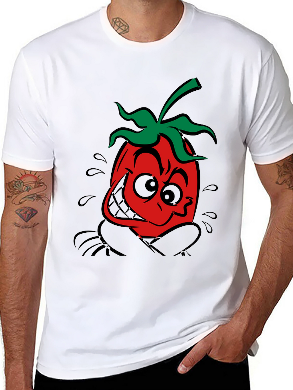 Funky Tomato Graphic Tee - Black Cotton T-Shirt