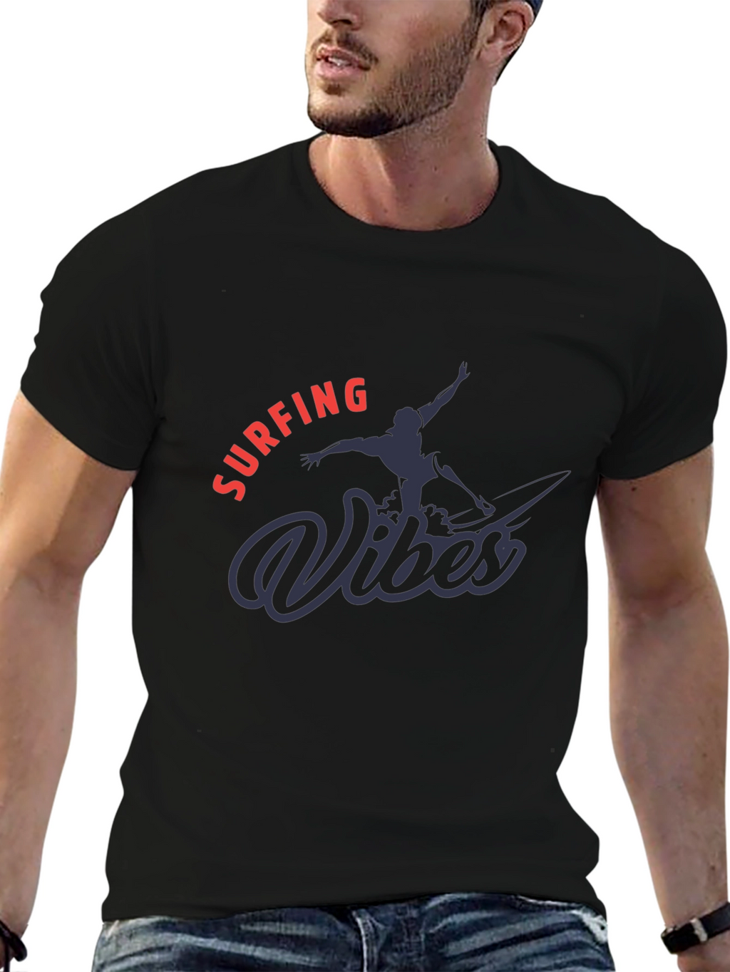 Surfing Vibes Graphic Tee - Black