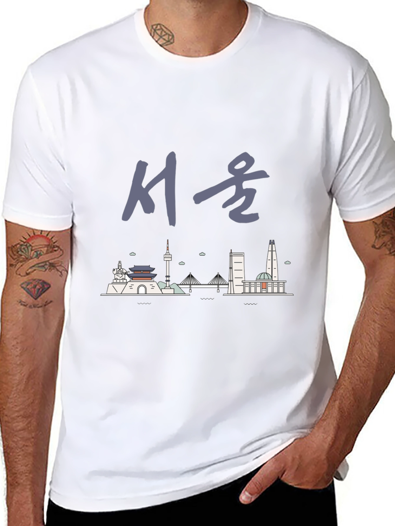 Seoul Skyline Graphic Tee - Unisex Black T-Shirt