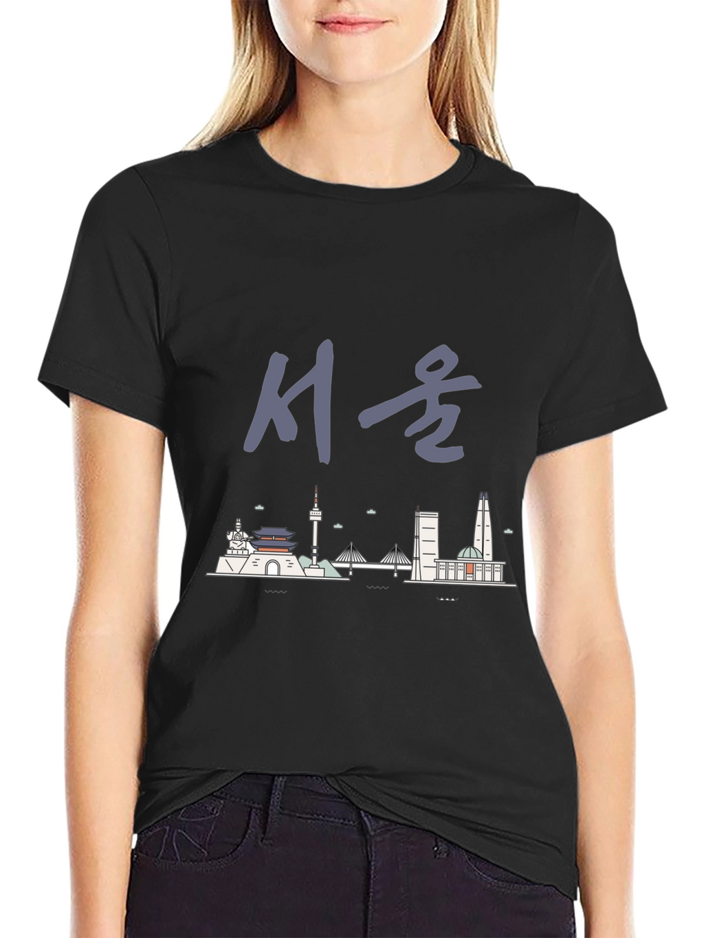 Seoul Skyline Graphic Tee - Unisex Black T-Shirt