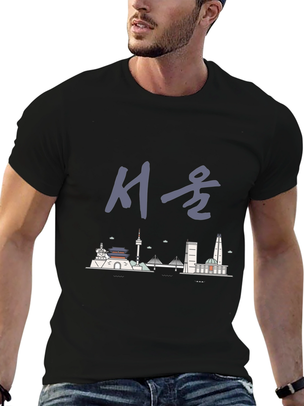 Seoul Skyline Graphic Tee - Unisex Black T-Shirt
