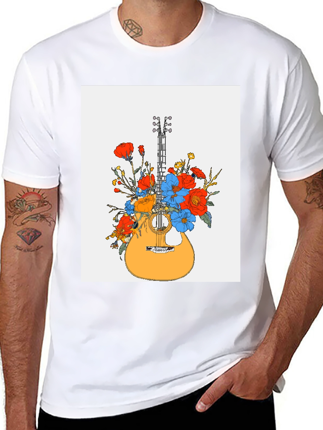 Floral Guitar Graphic Tee - Black