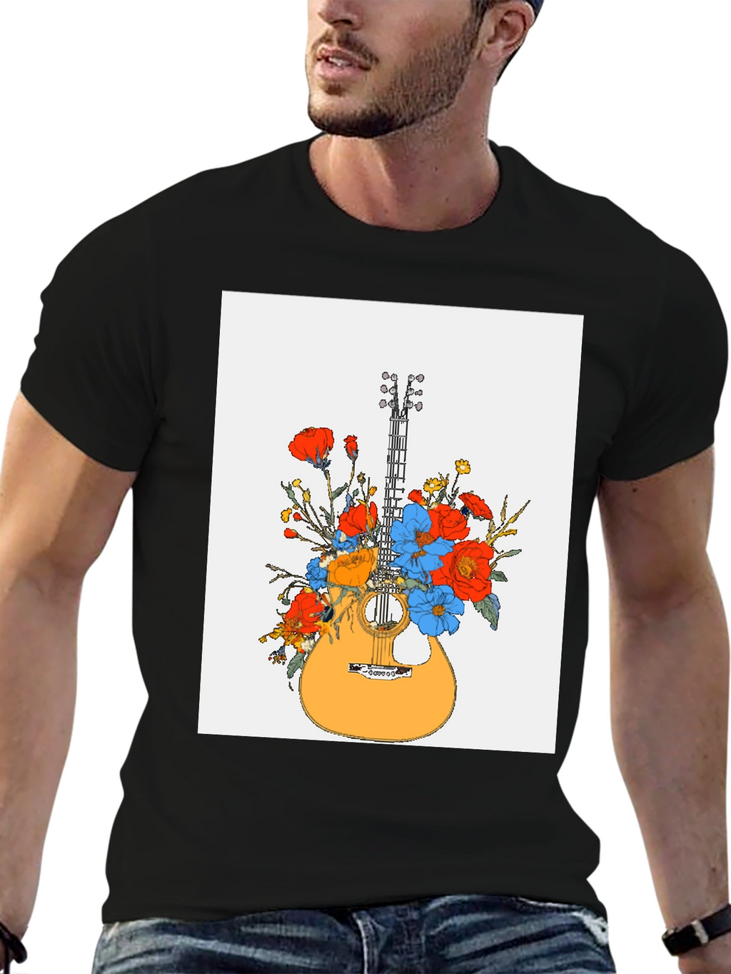 Floral Guitar Graphic Tee - Black