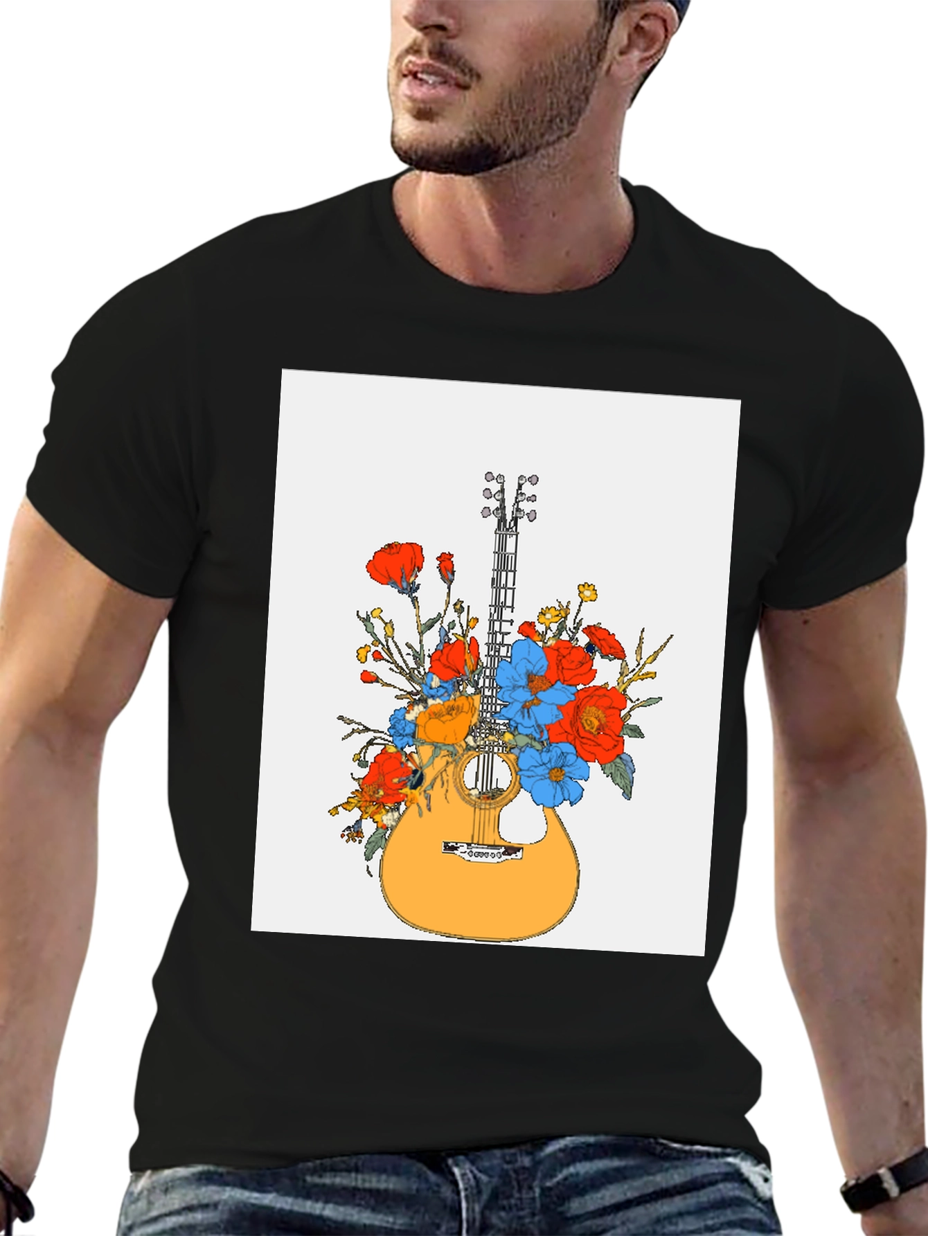 Floral Guitar Graphic Tee - Black