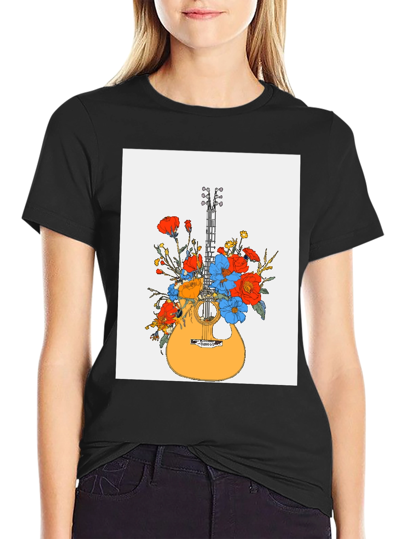 Floral Guitar Graphic Tee - Black