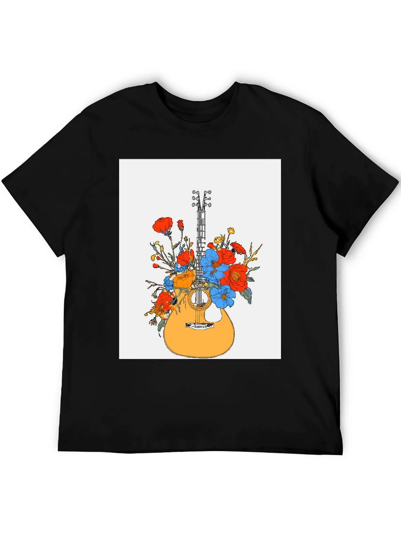 Floral Guitar Graphic Tee - Black