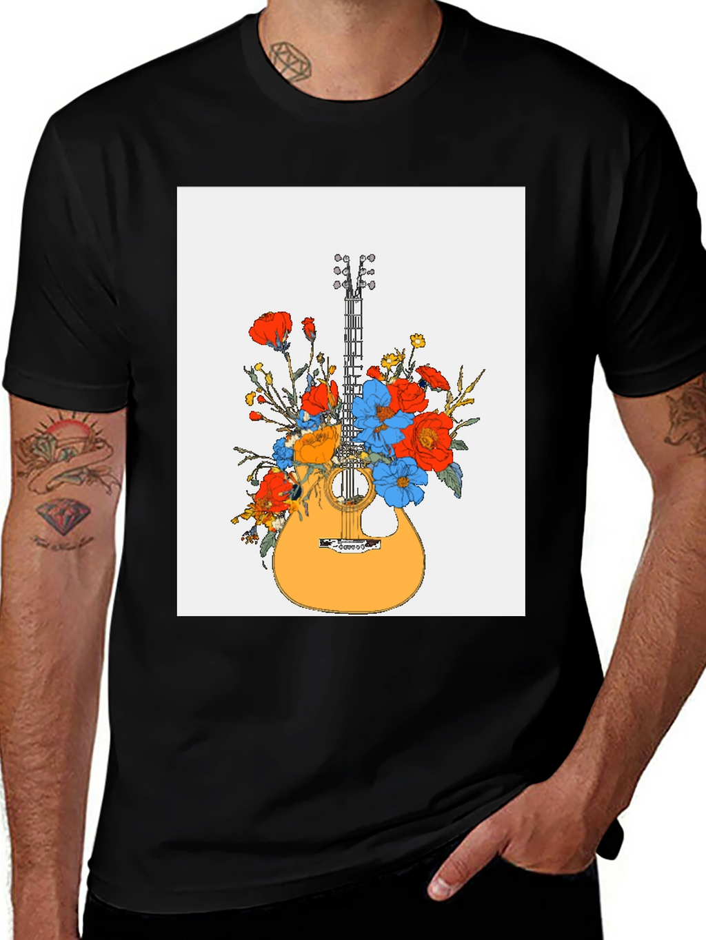 Floral Guitar Graphic Tee - Black