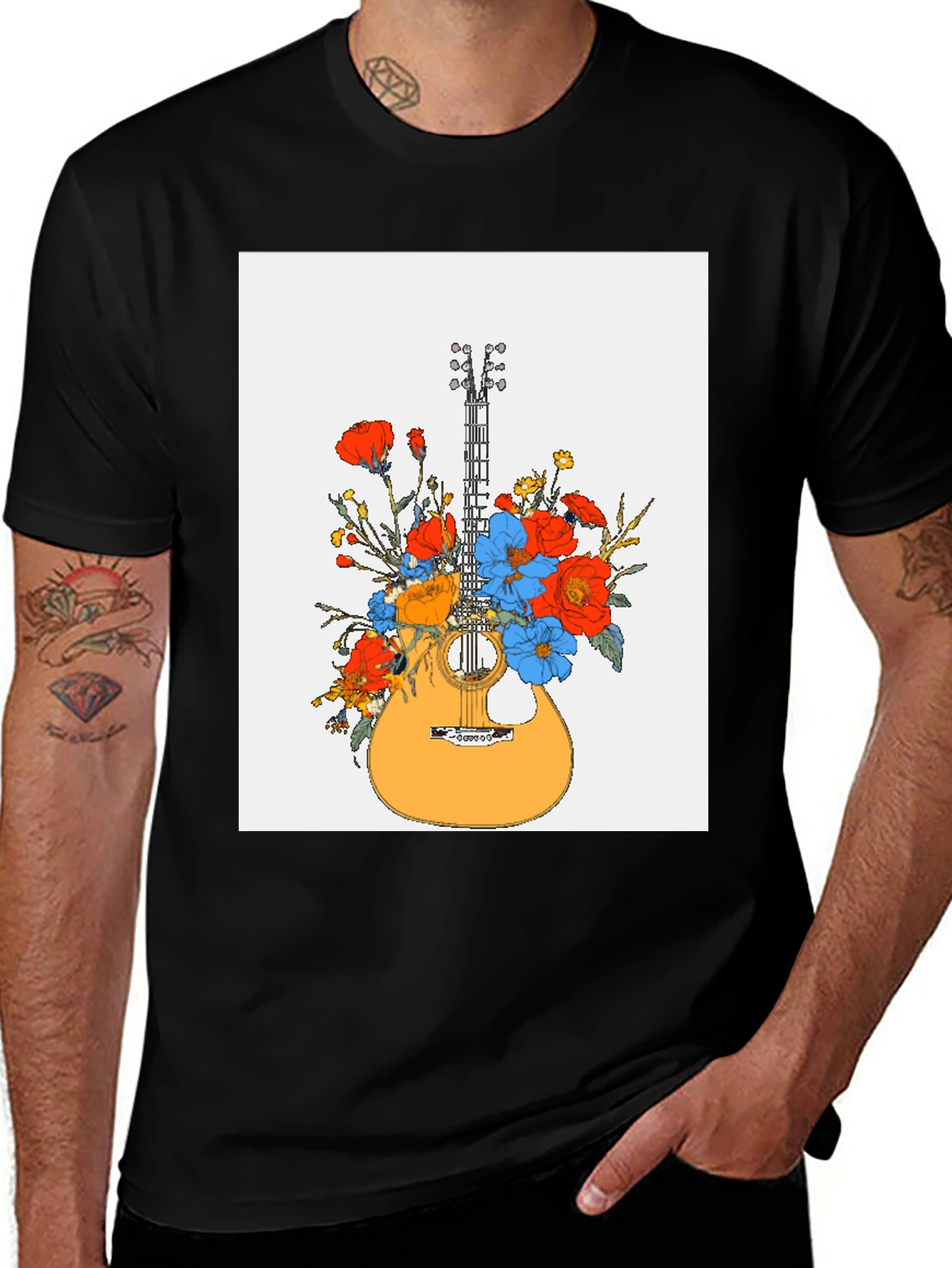 Floral Guitar Graphic Tee - Black
