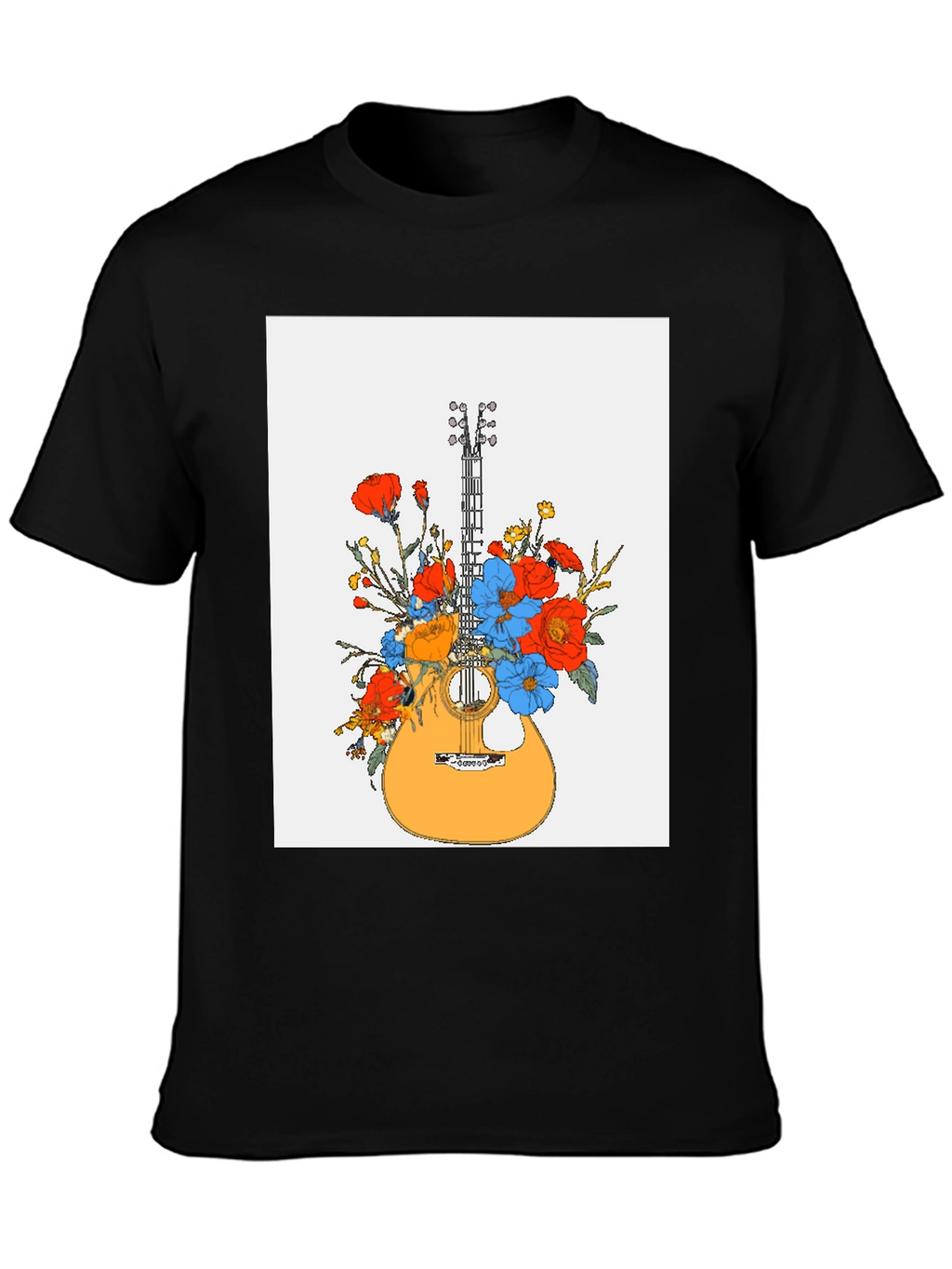 Floral Guitar Graphic Tee - Black