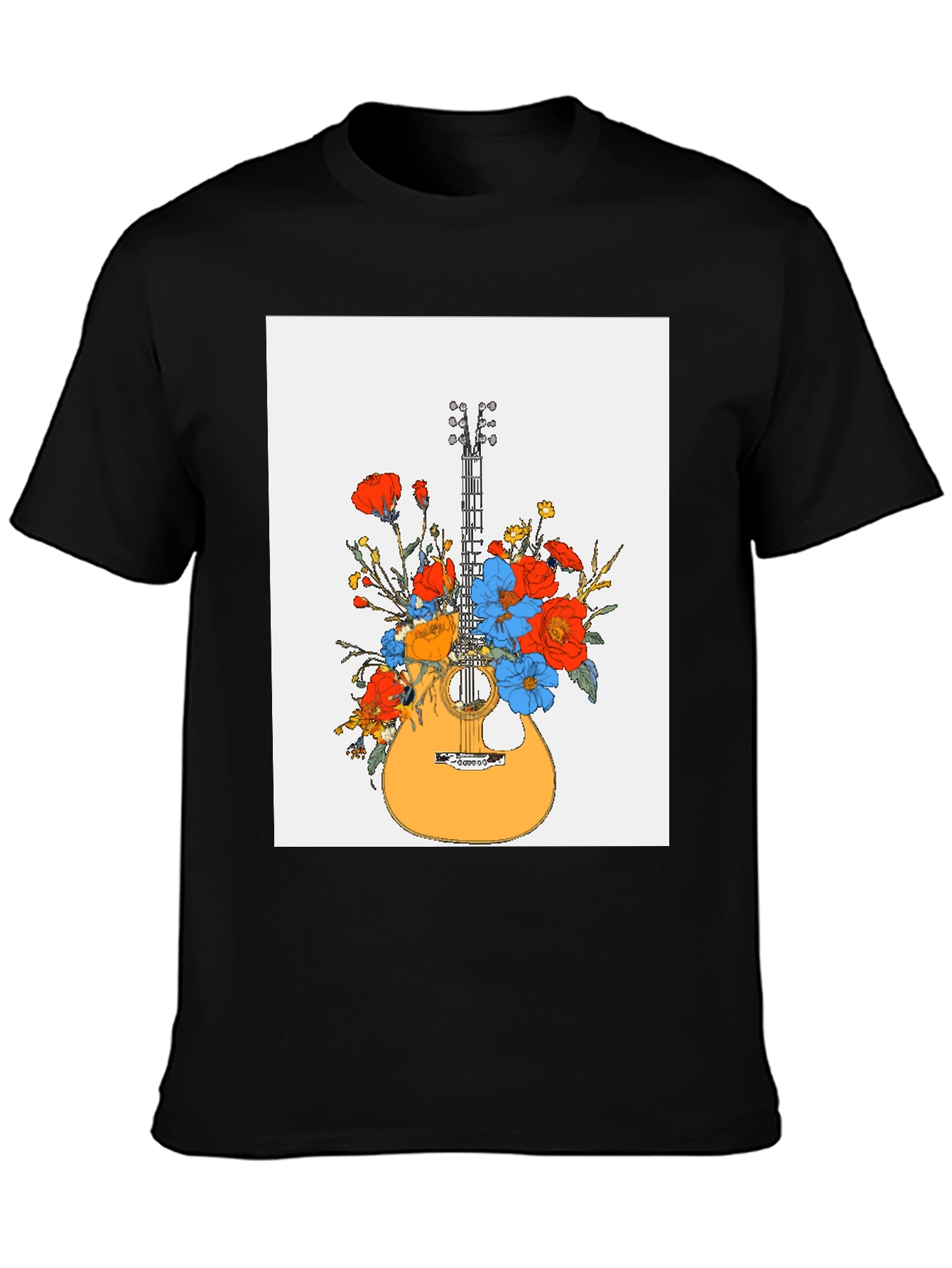Floral Guitar Graphic Tee - Black