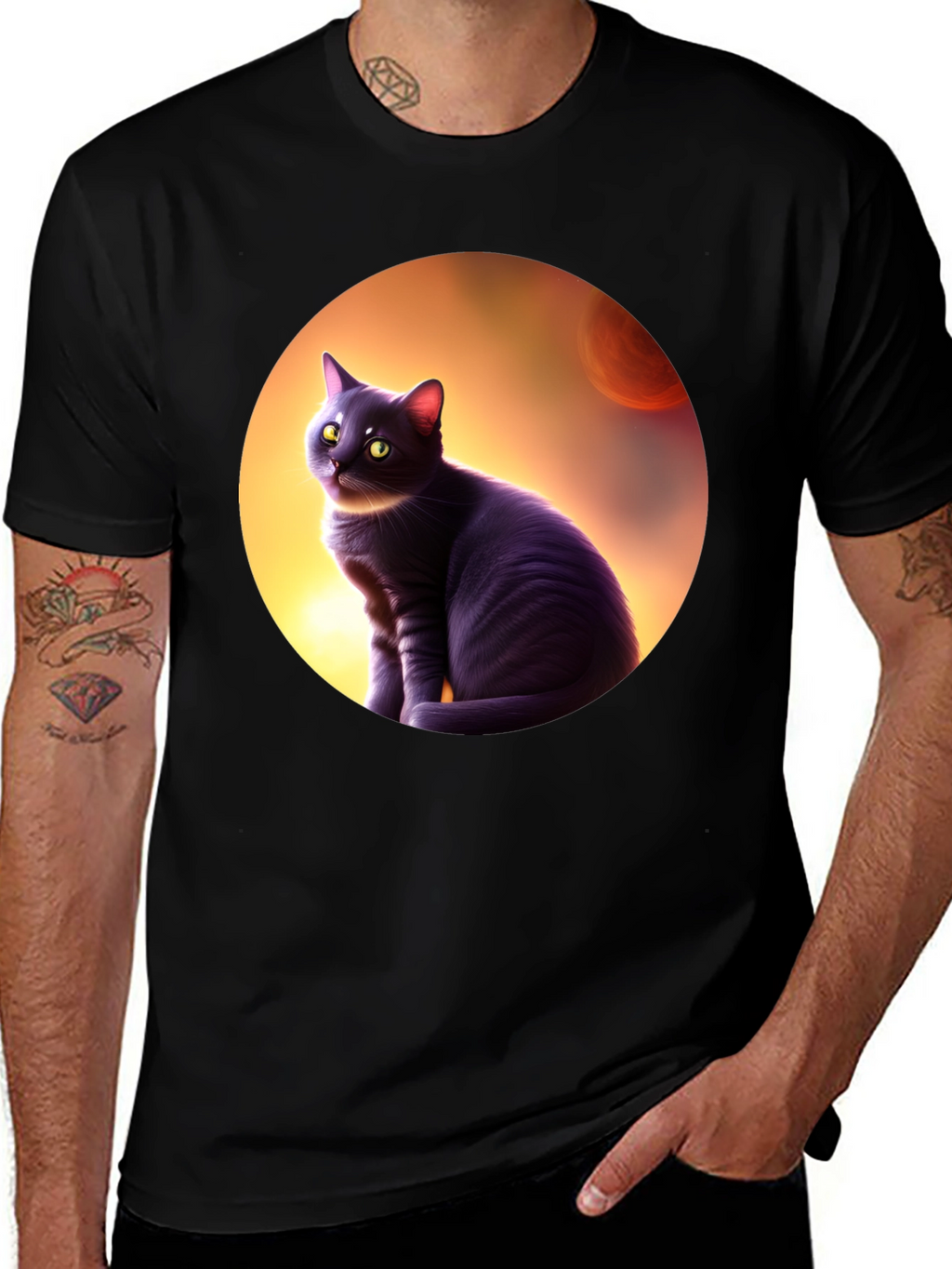 Black Cat in Space T-Shirt - Mens Graphic Tee