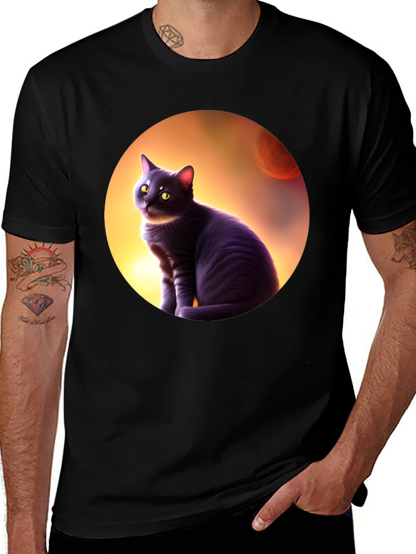 Black Cat in Space T-Shirt - Mens Graphic Tee