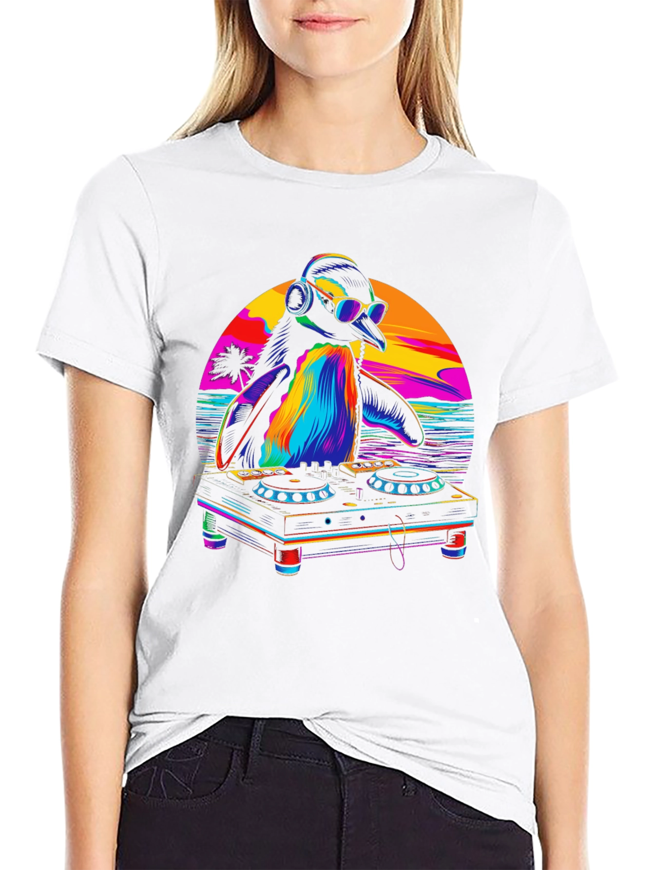 DJ Penguin Graphic Tee - Tropical Vibes