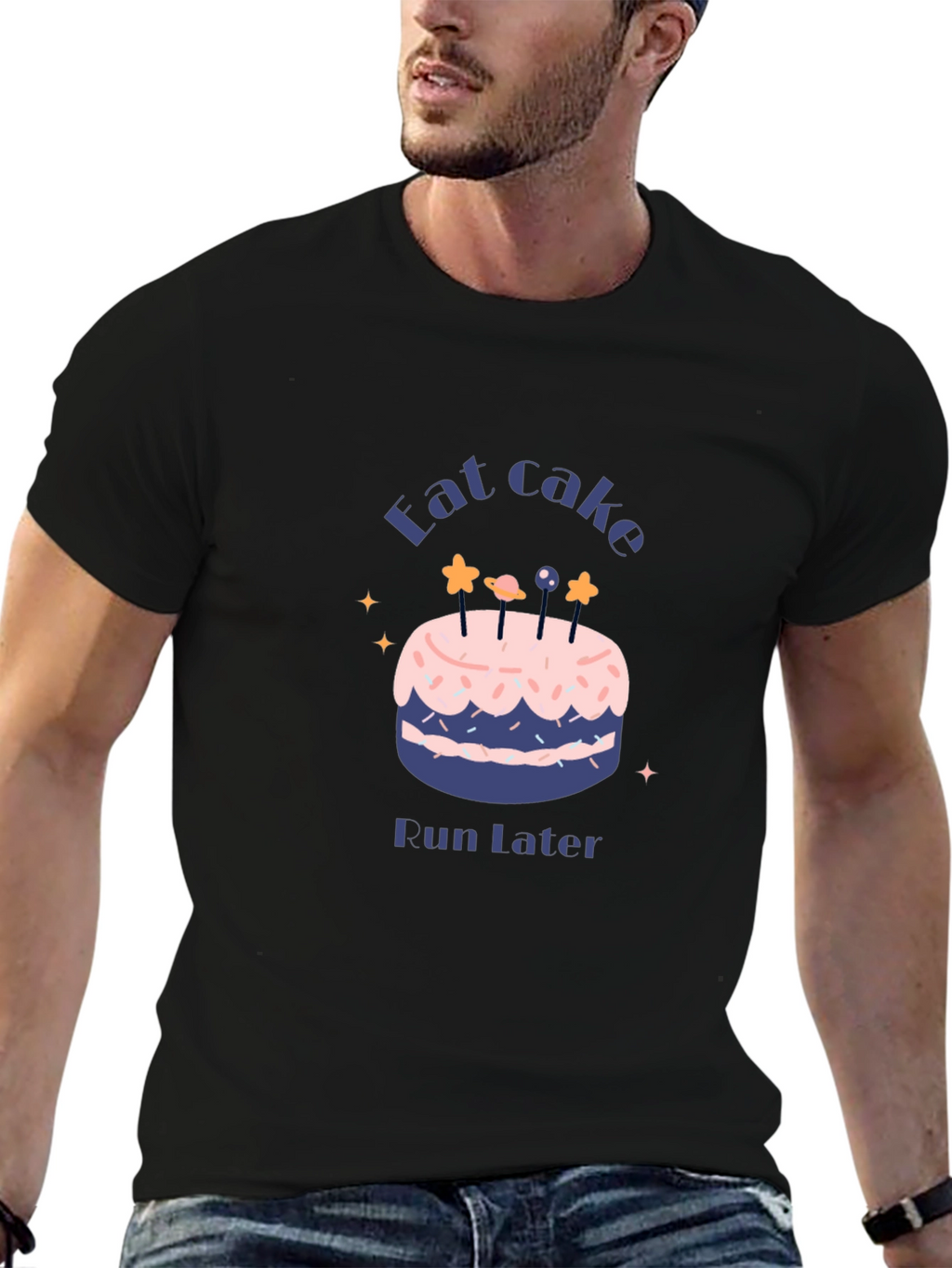 Eat Cake Run Later T-Shirt Funny Fitness Tee