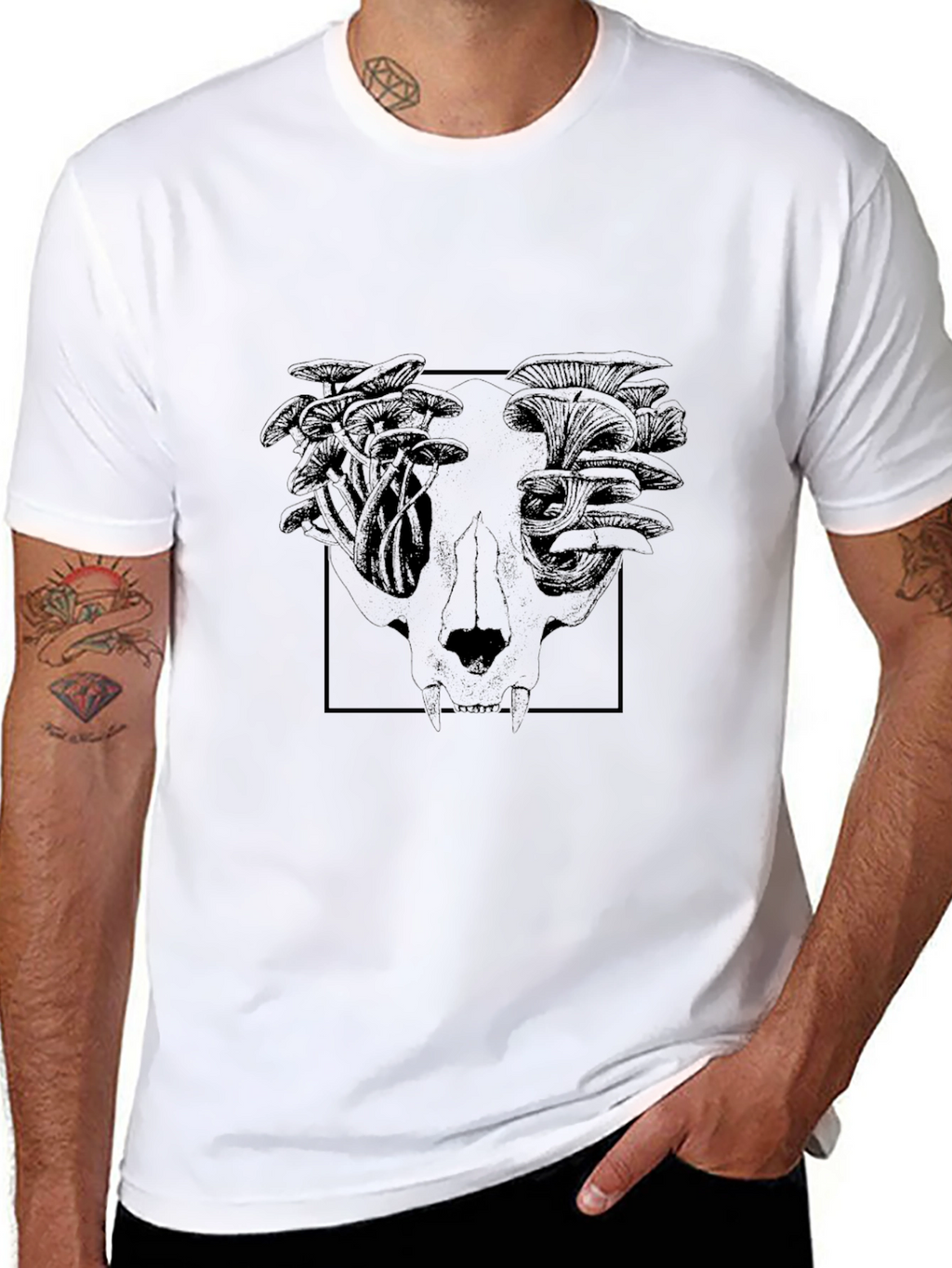 Mushroom Skull Graphic Tee - Black Cotton Blend