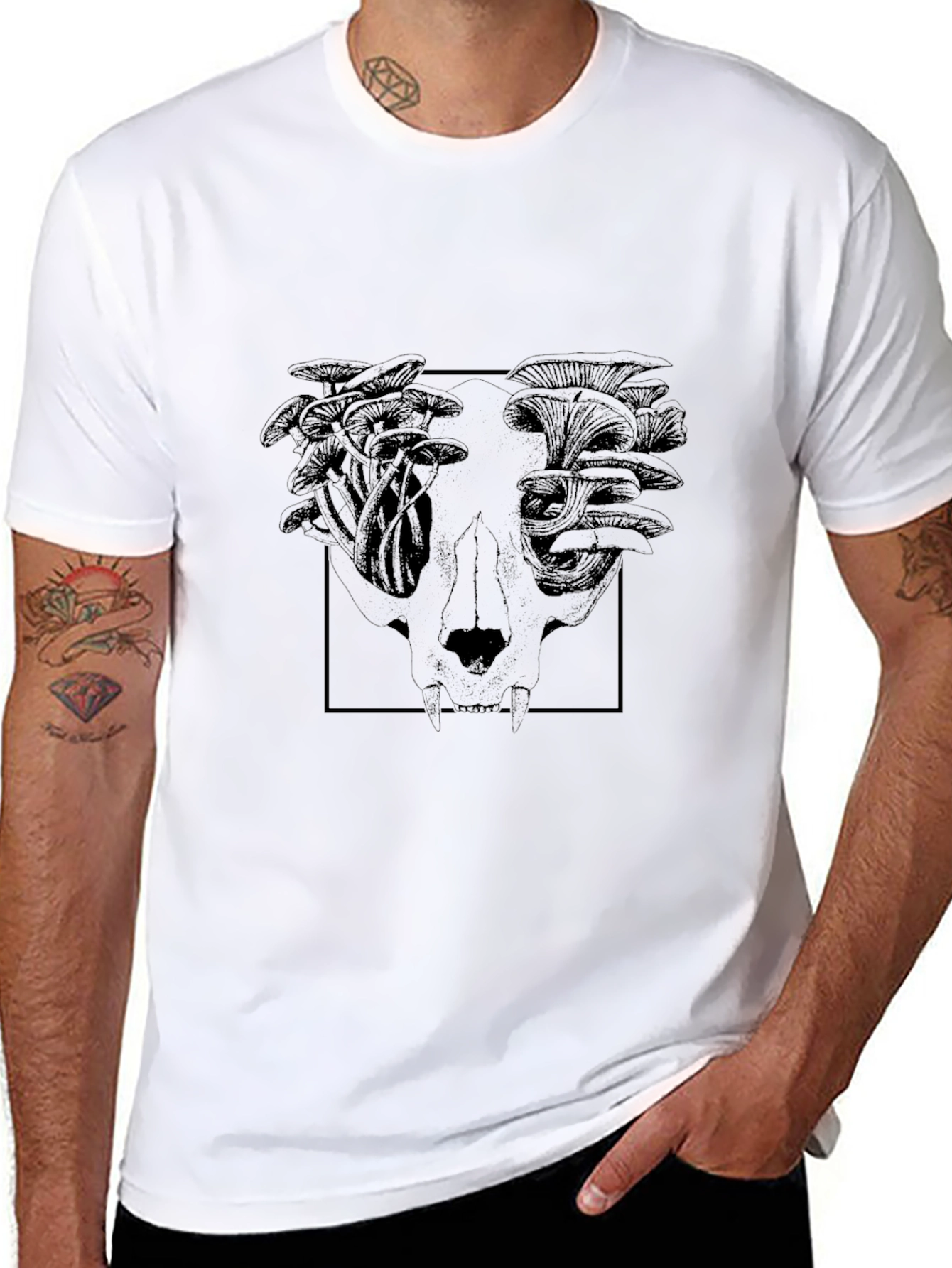 Mushroom Skull Graphic Tee - Black Cotton Blend