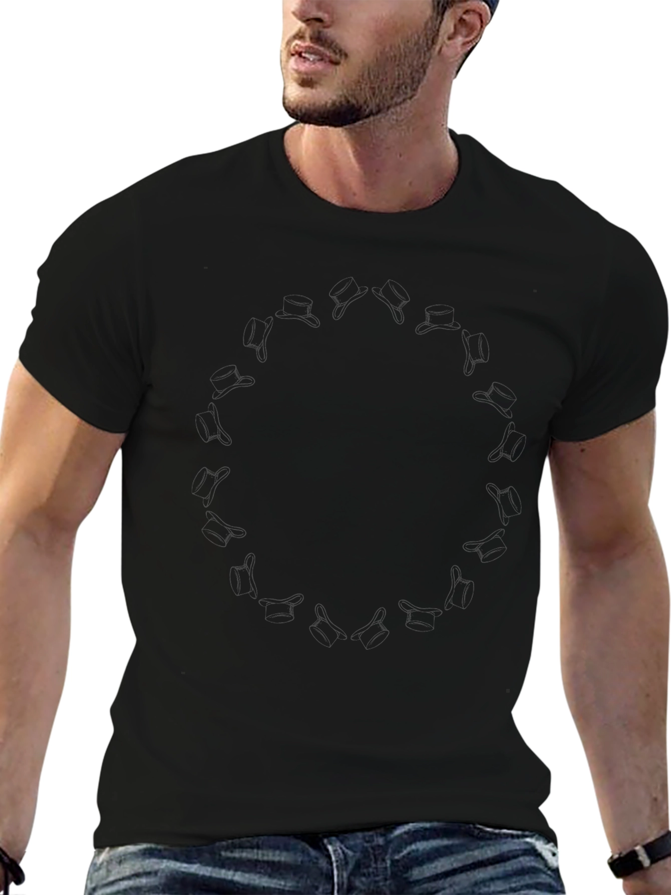 Mens Graphic Print Black Crew Neck T-Shirt