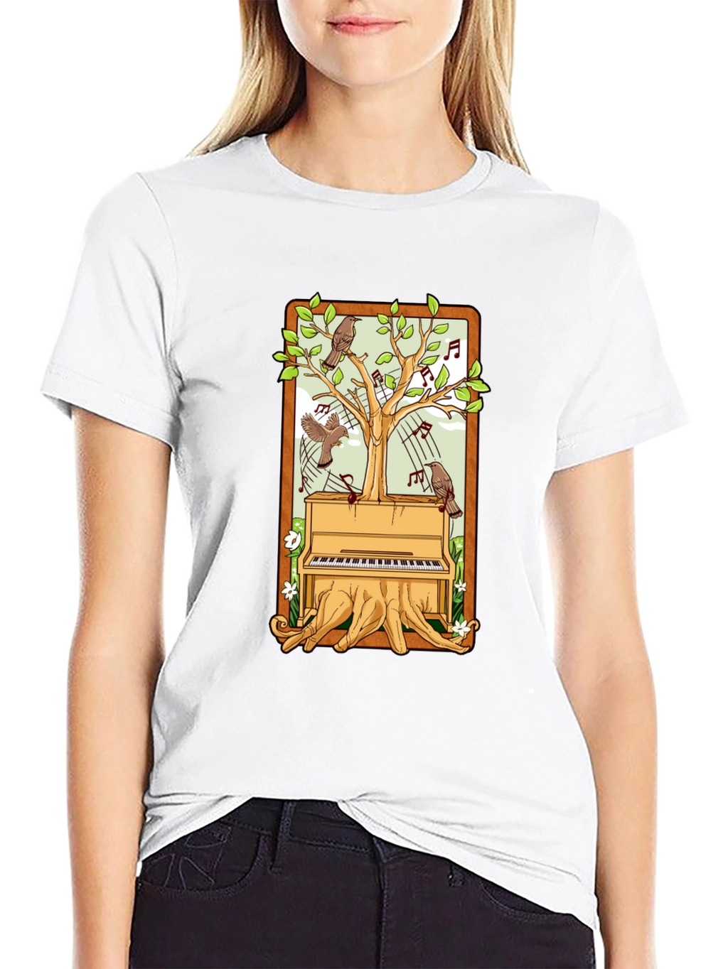 Piano Tree Black T-Shirt: Musical Nature Design
