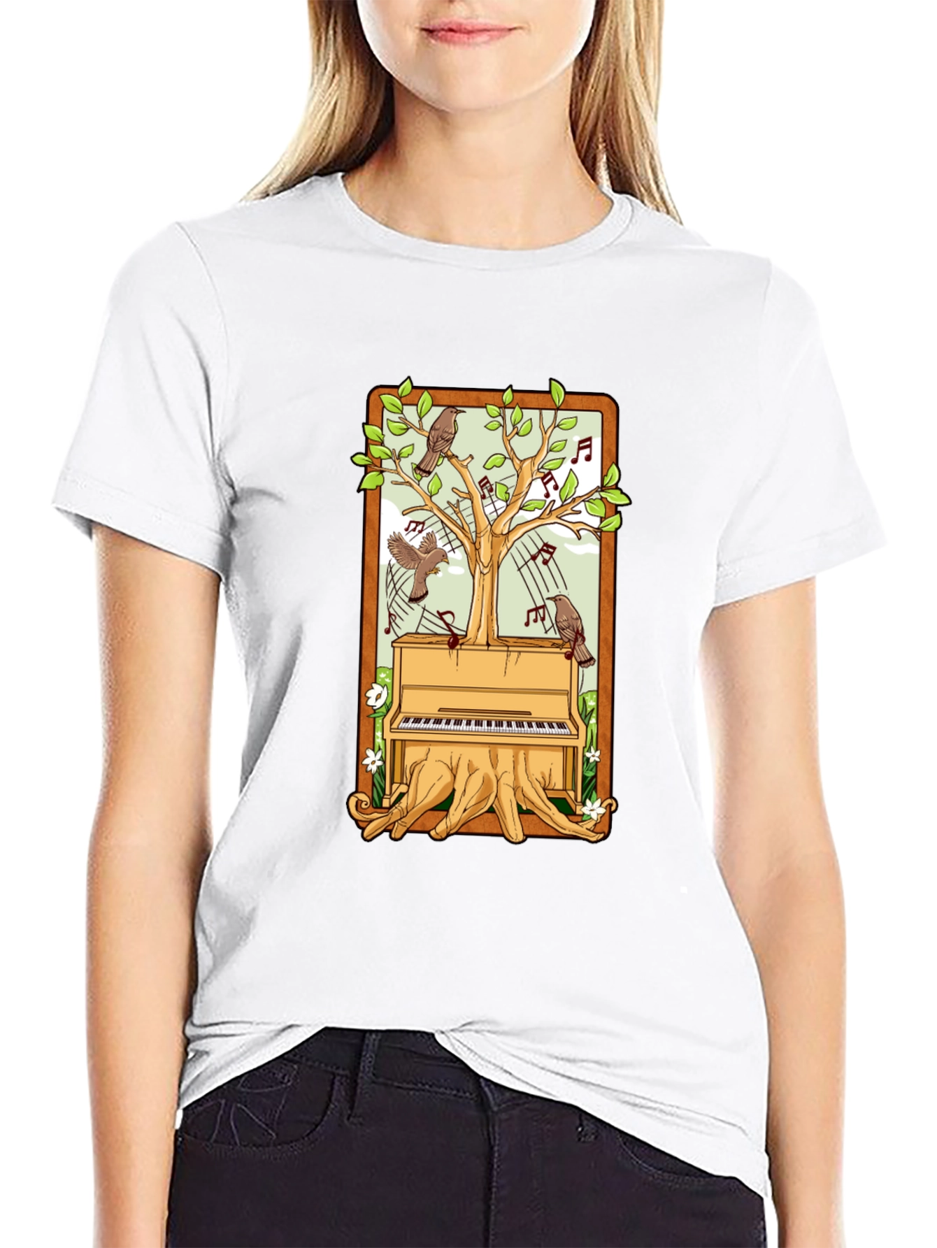 Piano Tree Black T-Shirt: Musical Nature Design
