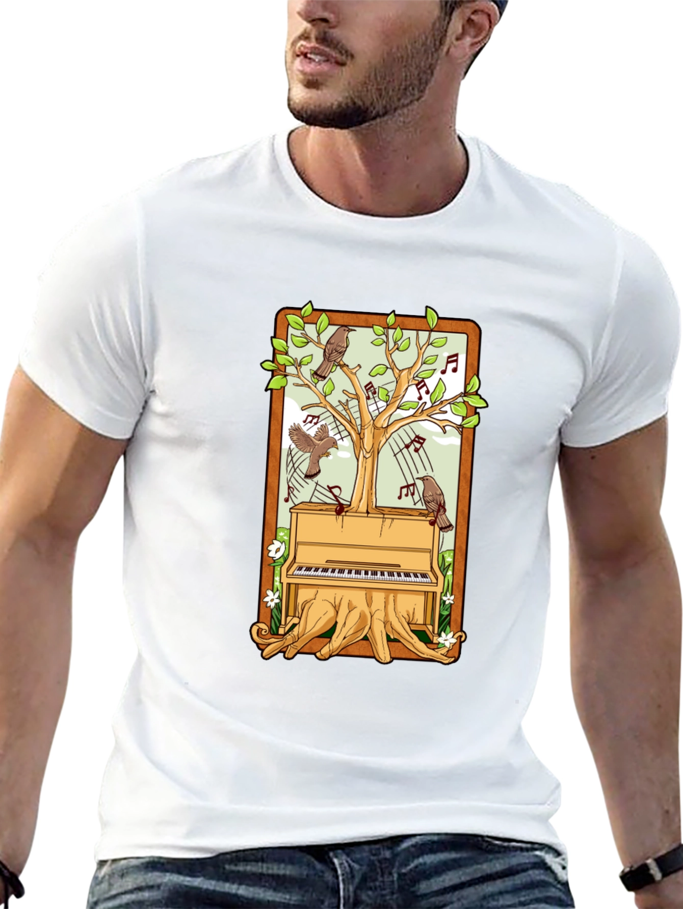 Piano Tree Black T-Shirt: Musical Nature Design