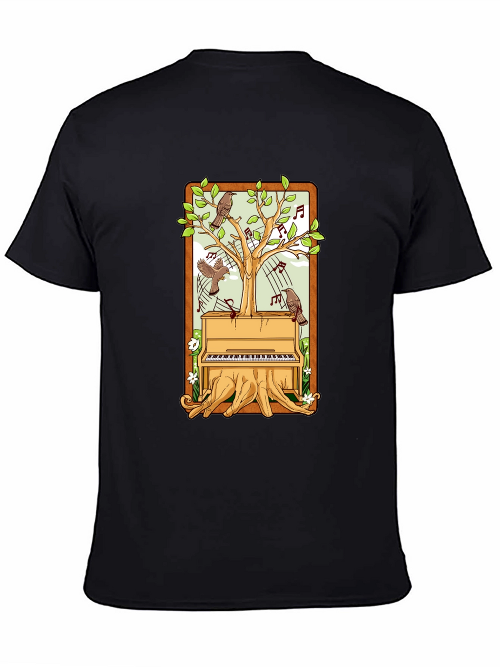 Piano Tree Black T-Shirt: Musical Nature Design
