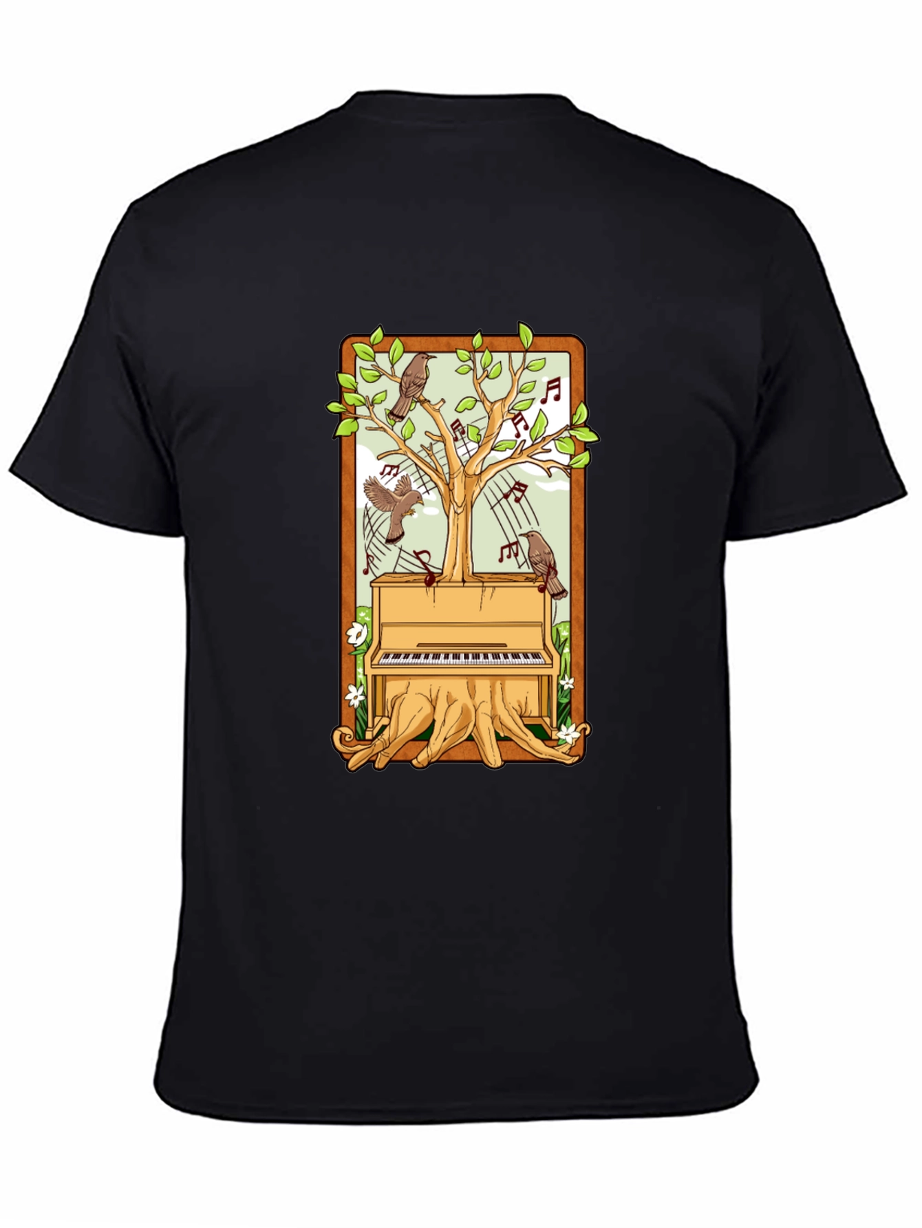 Piano Tree Black T-Shirt: Musical Nature Design