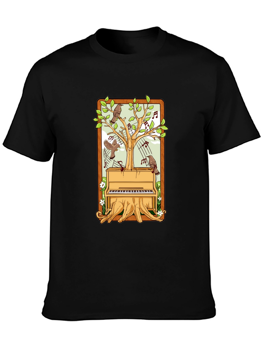Piano Tree Black T-Shirt: Musical Nature Design