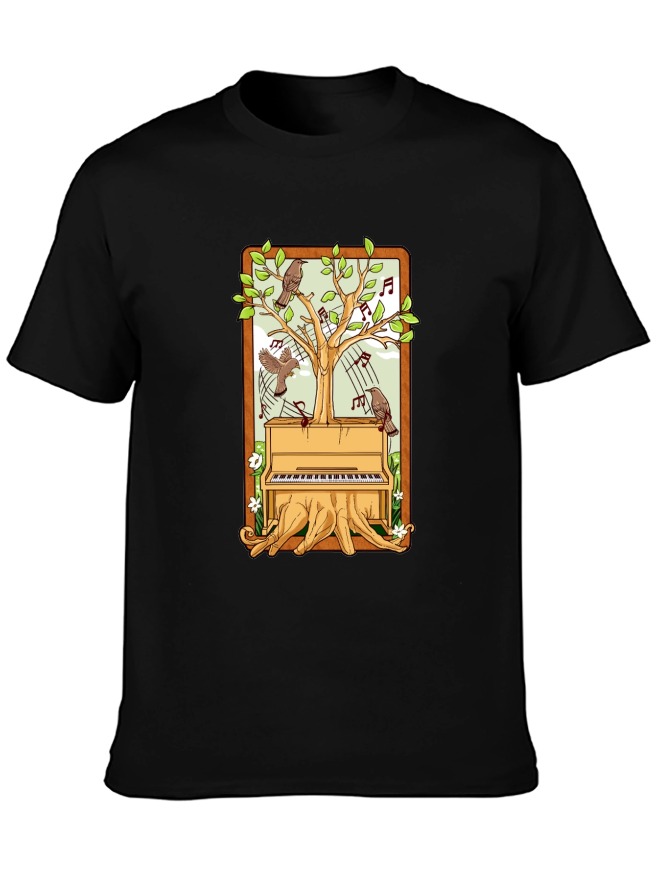Piano Tree Black T-Shirt: Musical Nature Design
