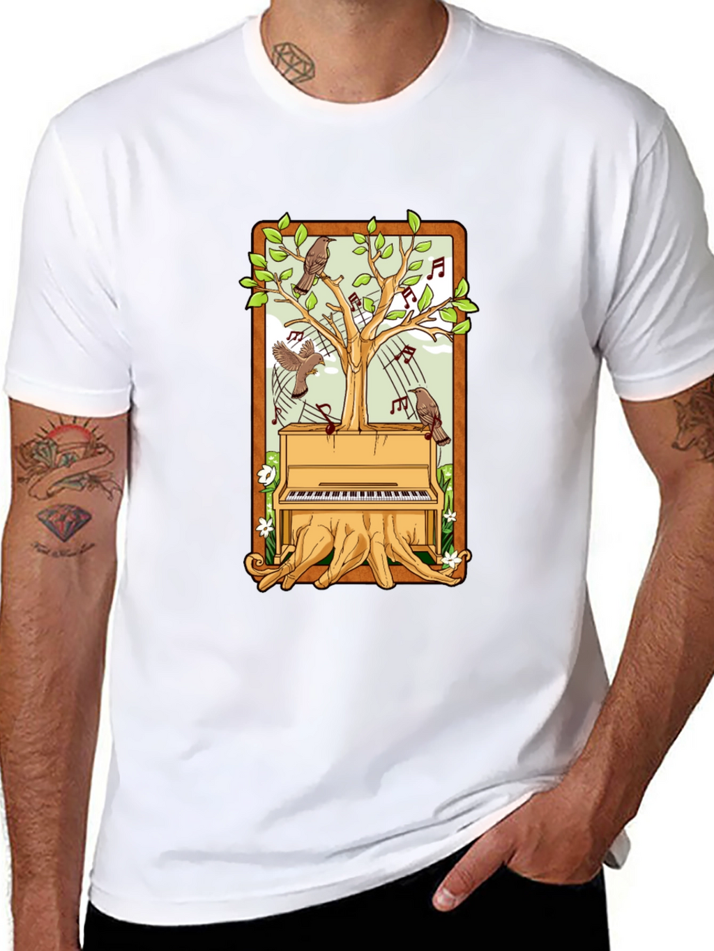Piano Tree Black T-Shirt: Musical Nature Design