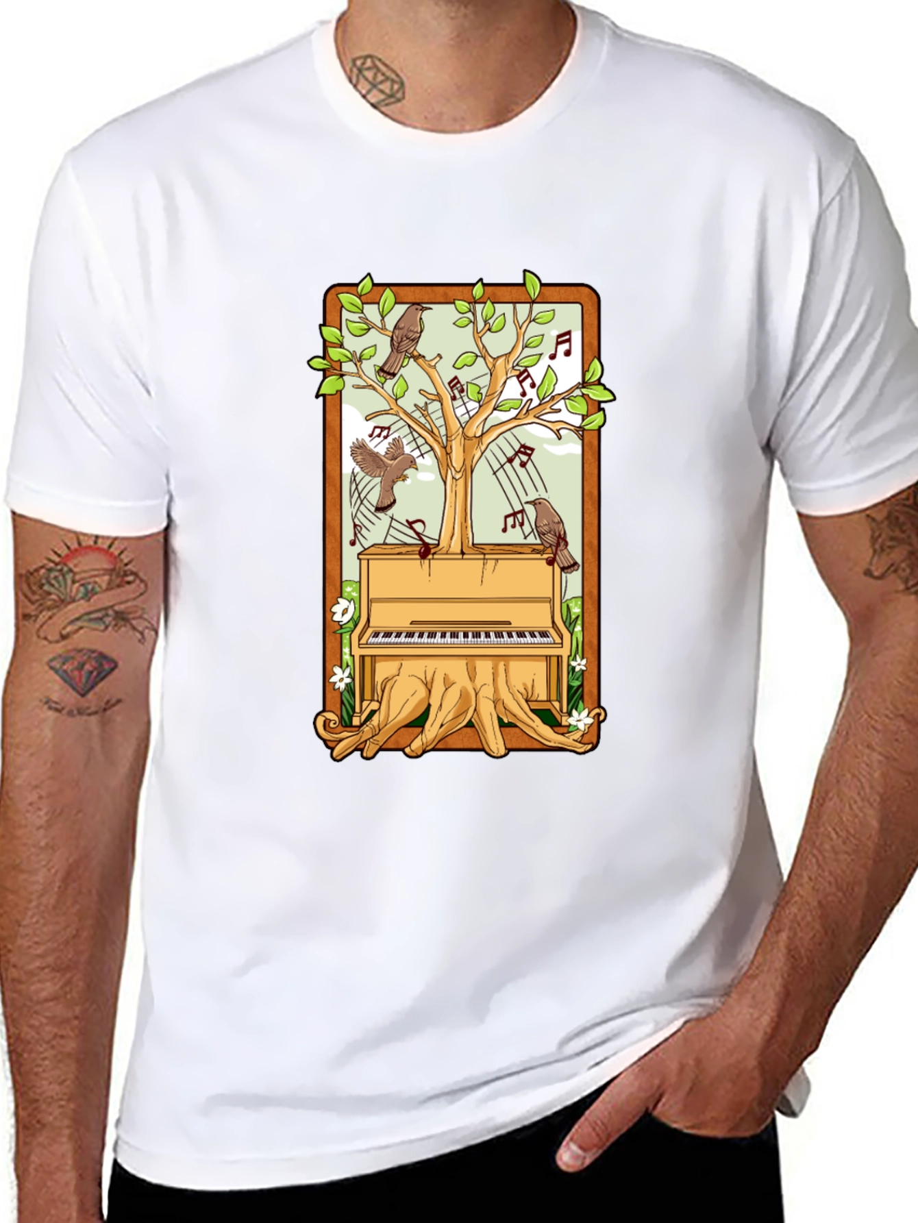 Piano Tree Black T-Shirt: Musical Nature Design
