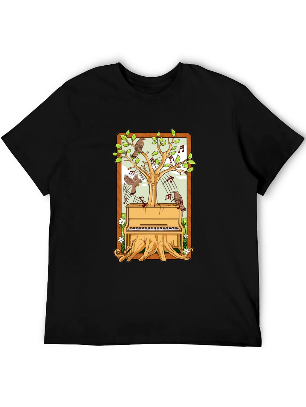 Piano Tree Black T-Shirt: Musical Nature Design