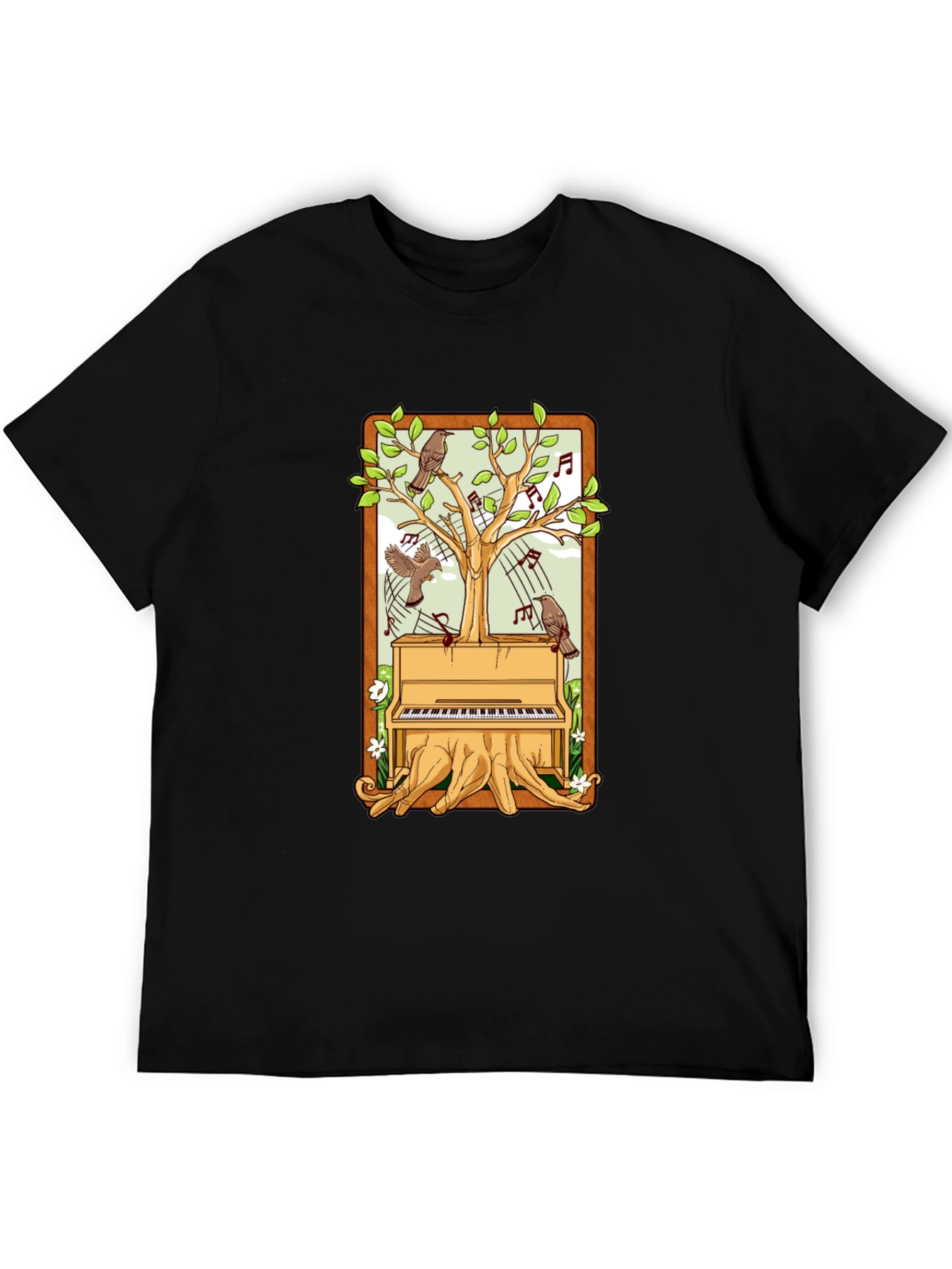Piano Tree Black T-Shirt: Musical Nature Design